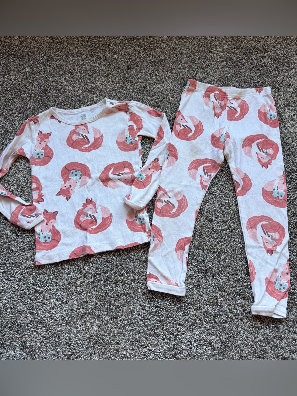 Girls Two Piece Fox Print Pajama Set
